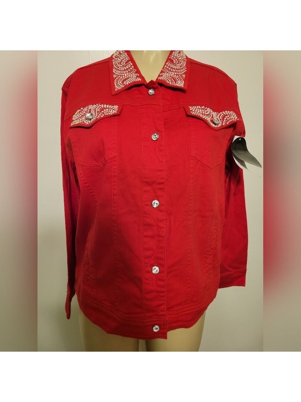 TIA Designs Red Embellished Women's Demin Jacket Rodeo Western Cowgirl Xl